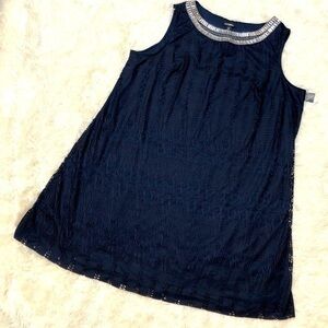 NWT Roz & Ali Rhinestone Navy Lace A-Line Totally Awesome Dress, WASHABLE, Sz 22